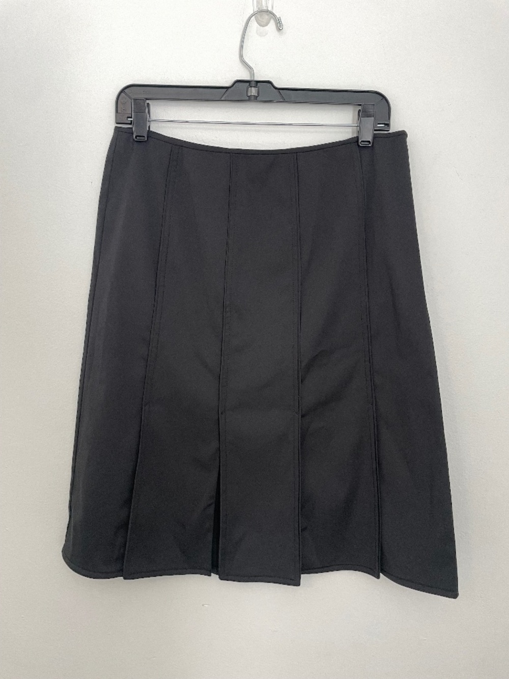 Vintage 90s DKNY City Black Structured Box Pleat Midi Skirt, Y2K, Size 8